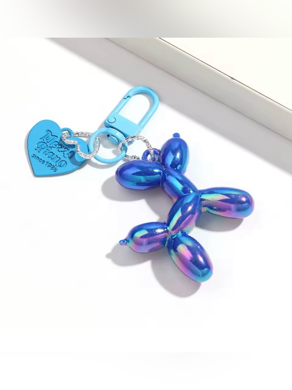 Silver Balloon Dog Keychain Charm with Black Heart Tag - Picture 4 of 6